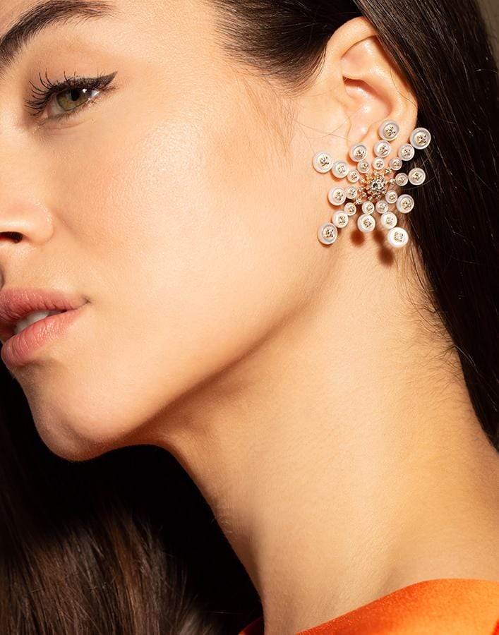 FERNANDO JORGE-Mother Of Pearl Satellite Earrings-YELLOW GOLD