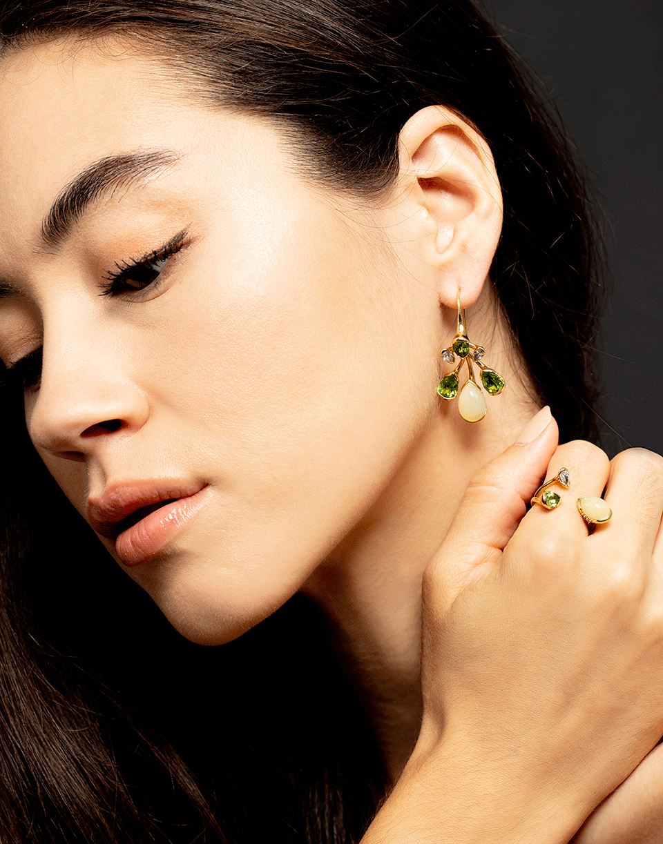 FERNANDO JORGE-Peridot and Calcite Corolla Earrings-YELLOW GOLD