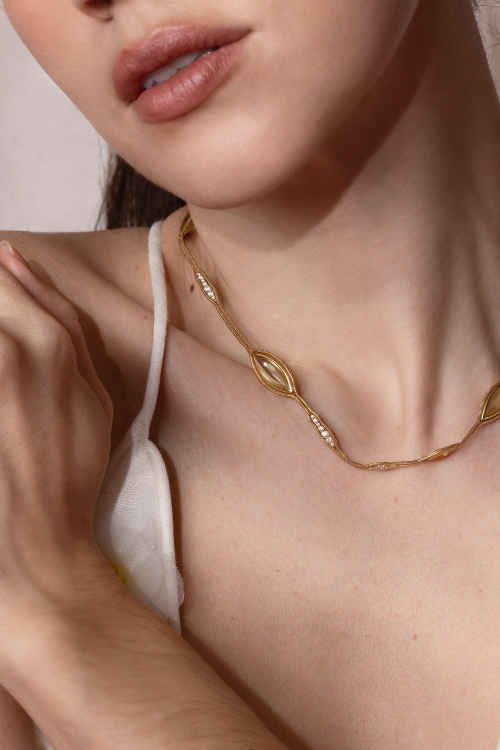 FERNANDO JORGE-Fluid Diamond Stone Necklace-YELLOW GOLD