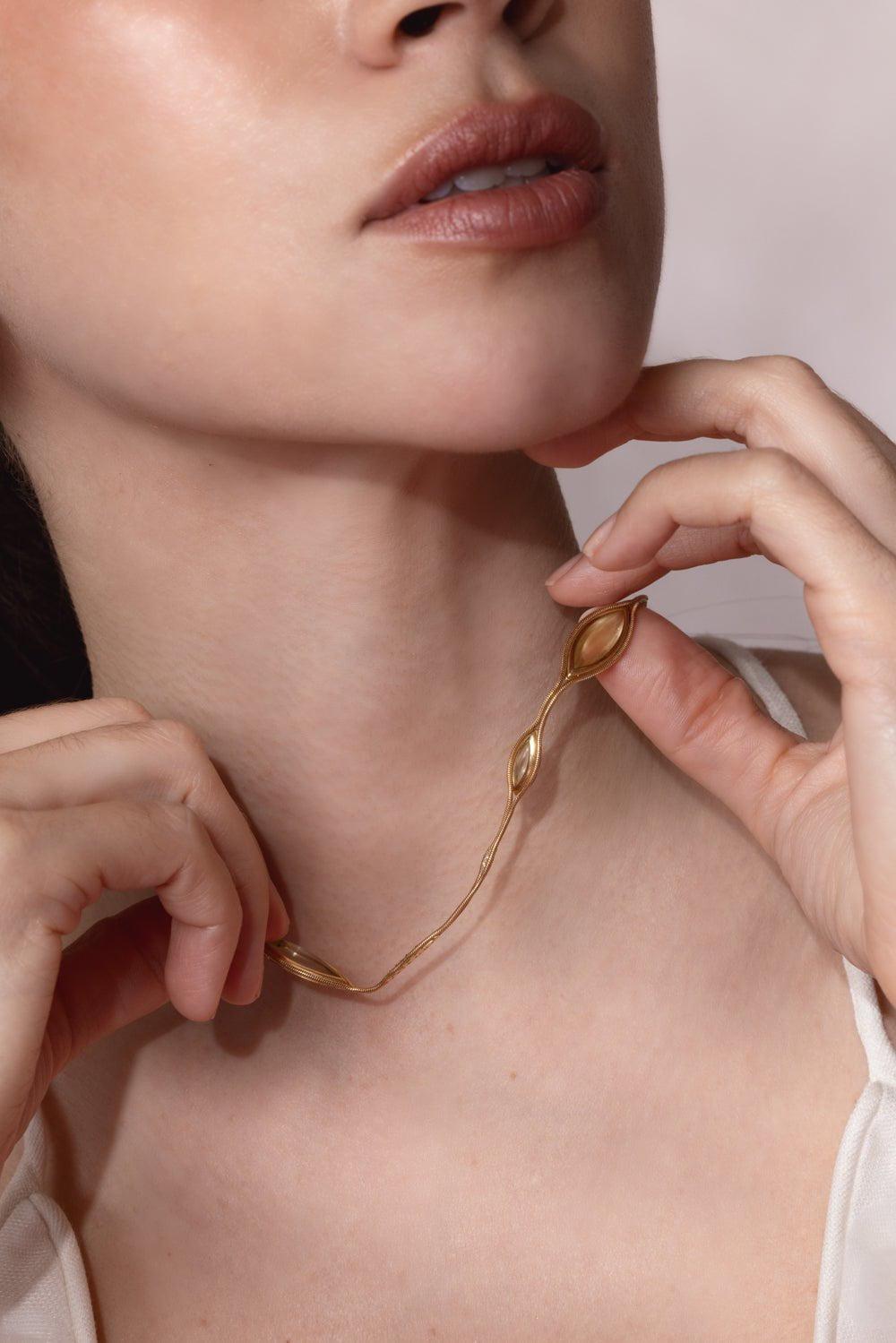 FERNANDO JORGE-Fluid Diamond Stone Necklace-YELLOW GOLD