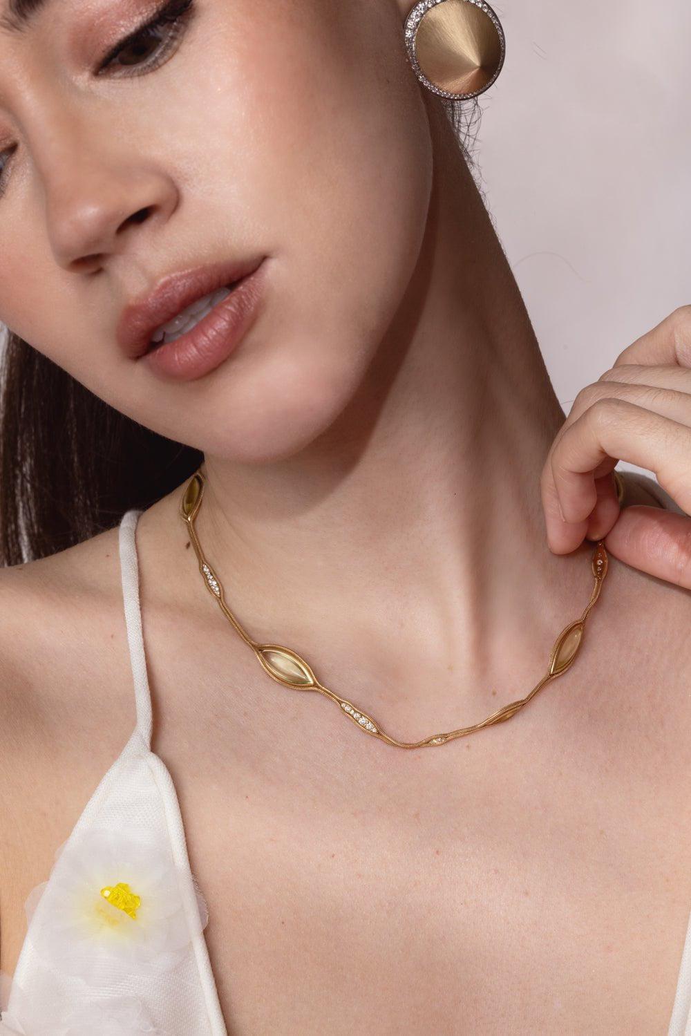 FERNANDO JORGE-Fluid Diamond Stone Necklace-YELLOW GOLD