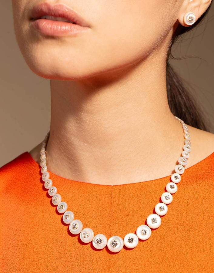 FERNANDO JORGE-Mother of Pearl Diamond Surrounding Necklace-YELLOW GOLD
