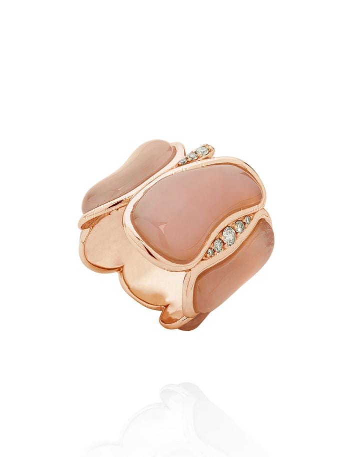 FERNANDO JORGE-Fluid Diamonds and Rose Quartz Chain Ring-ROSE GOLD