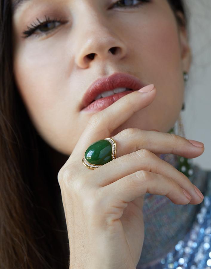FERNANDO JORGE-Fluid Diamonds Framed Jade Ring-ROSE GOLD
