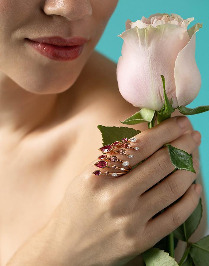 FERNANDO JORGE-Rubellite Diamond and Topaz Flare Ring-ROSE GOLD