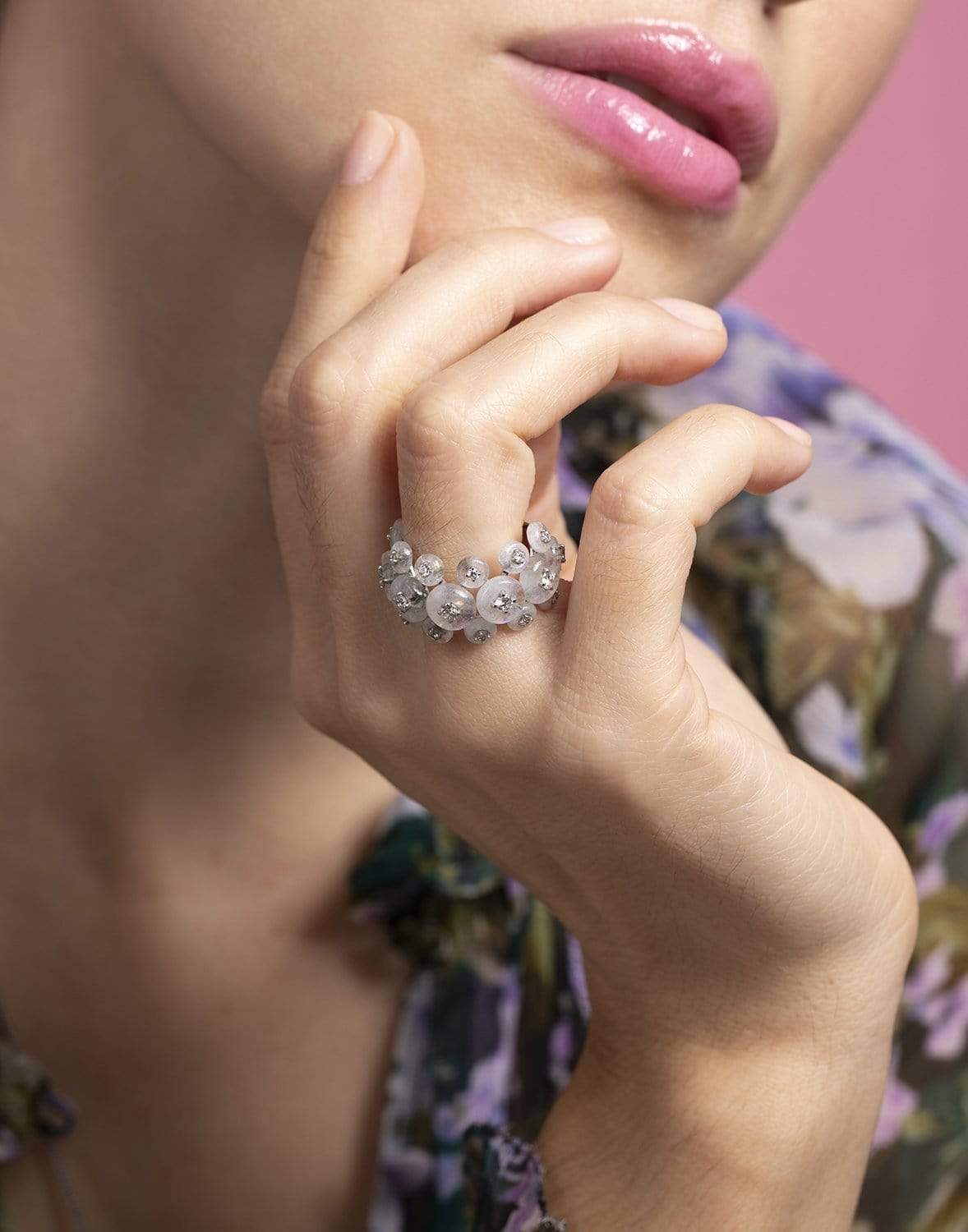 FERNANDO JORGE-Moonstone Surrounding Triple Ring-WHITE GOLD