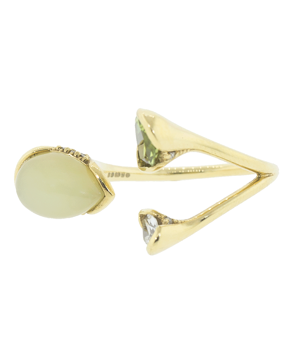 FERNANDO JORGE-Peridot and Calcite Triple Petal Ring-YELLOW GOLD