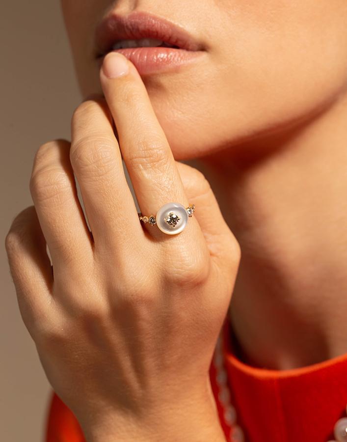FERNANDO JORGE-Mother of Pearl Diamond Orbit Ring-YELLOW GOLD