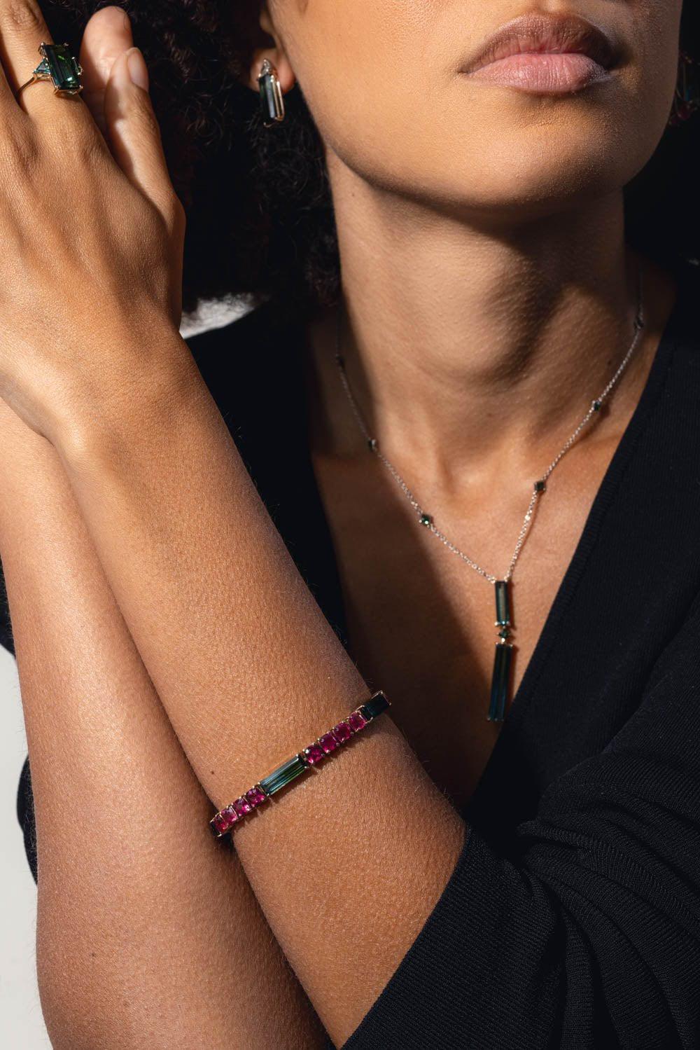 FISZMAN JEWEL-Bicolor Cushion Rubellite Bracelet-WHITE GOLD