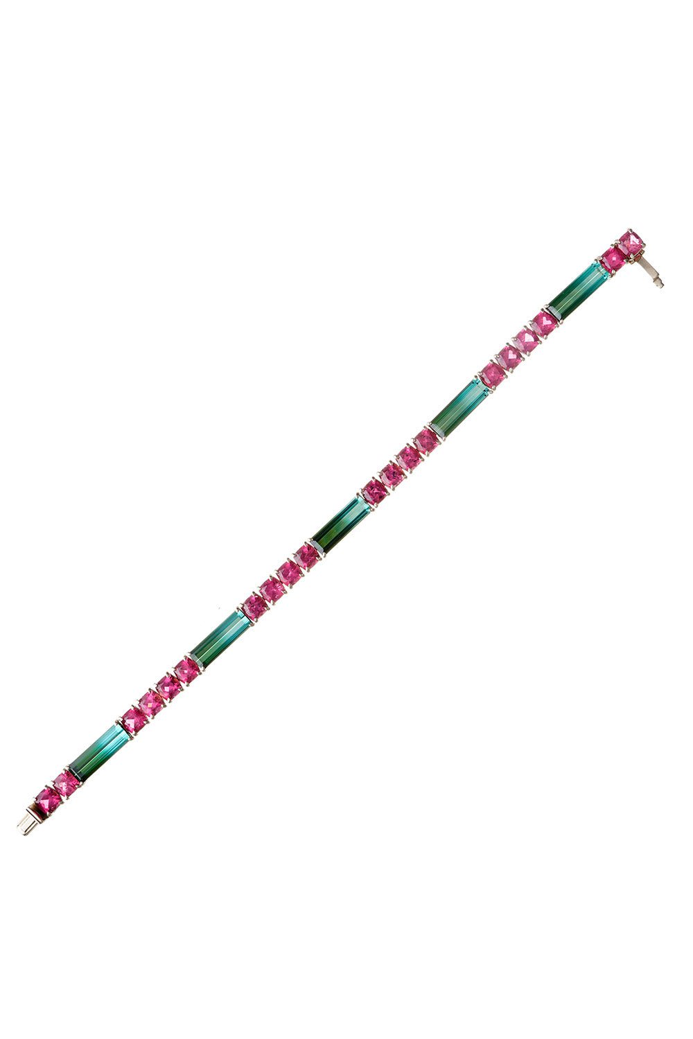 FISZMAN JEWEL-Bicolor Cushion Rubellite Bracelet-WHITE GOLD