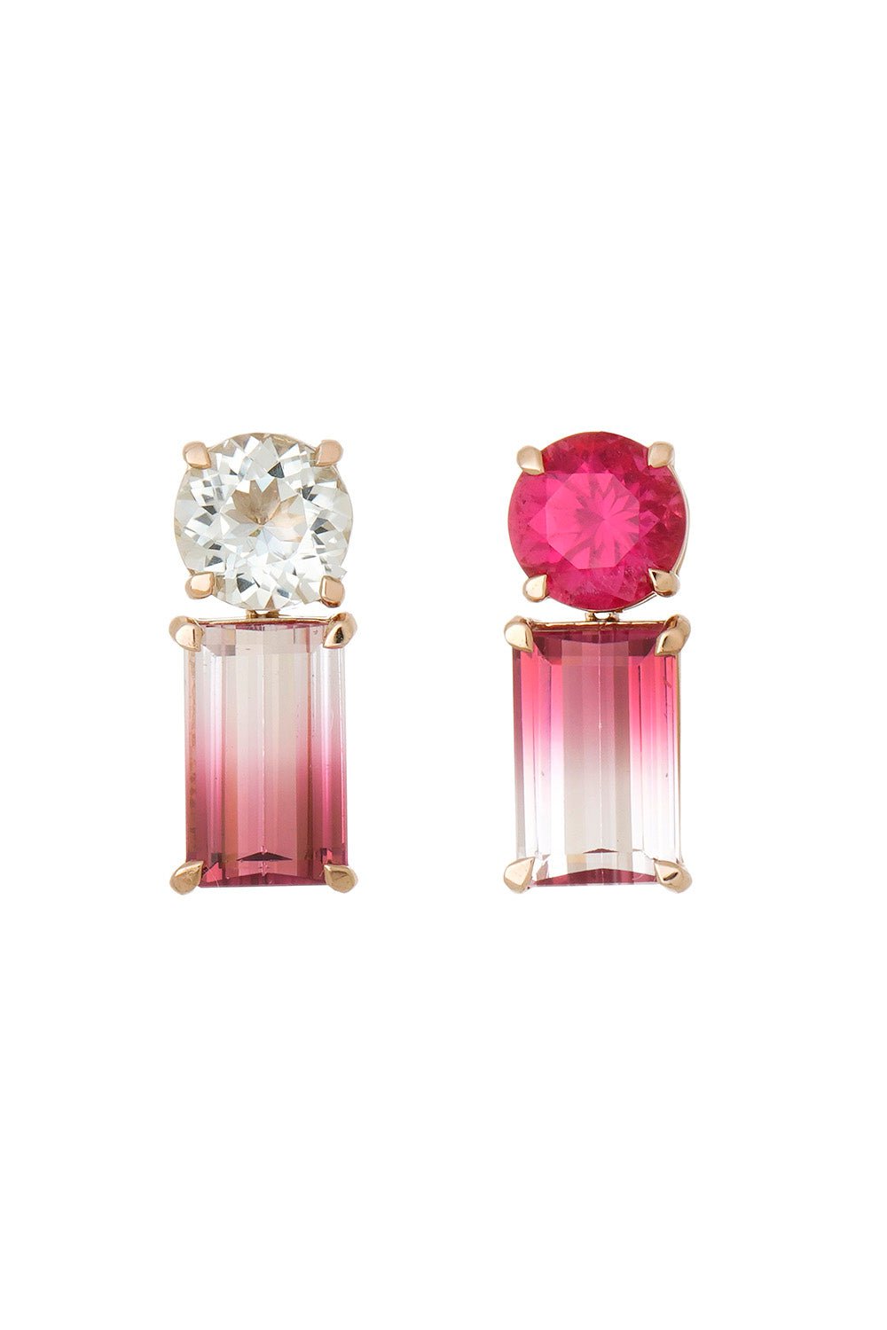 FISZMAN JEWEL-Bicolor Rubellite Mix Match Earrings-WHITE GOLD