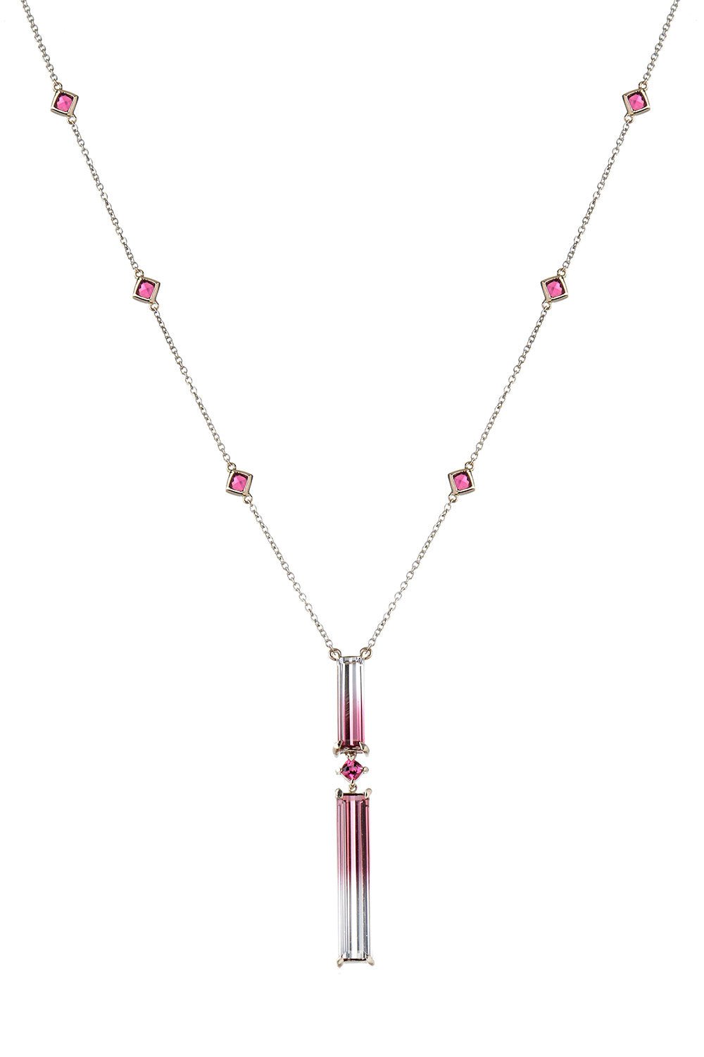 FISZMAN JEWEL-Bicolor Rubellite Pendant Necklace-WHITE GOLD