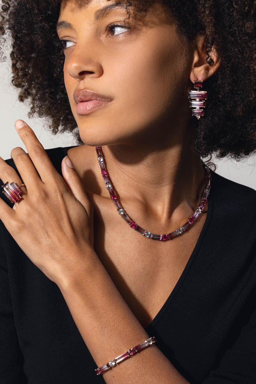 FISZMAN JEWEL-Bicolor Rubellite Tourmaline Tennis Necklace-WHITE GOLD