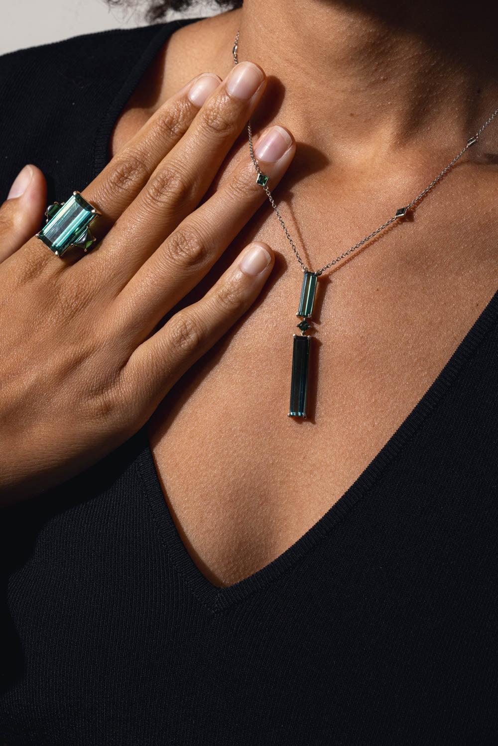 FISZMAN JEWEL-Green Tourmaline Pendant Necklace-WHITE GOLD