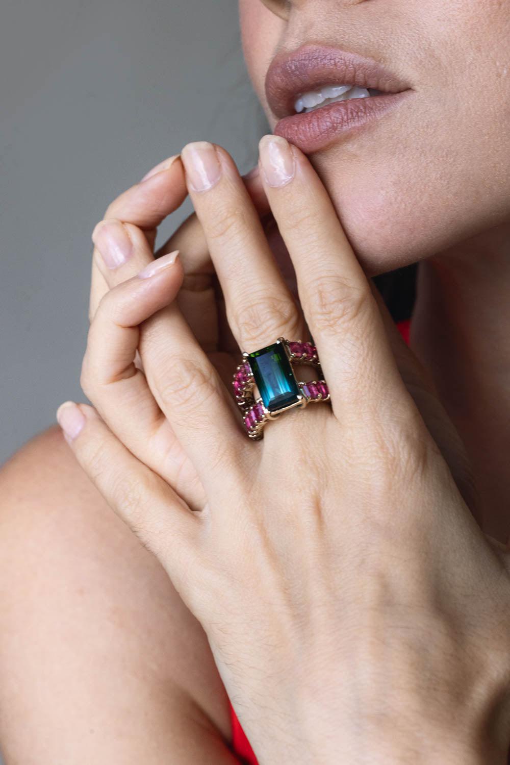 FISZMAN JEWEL-Rubellite Green Tourmaline Ring-WHITE GOLD