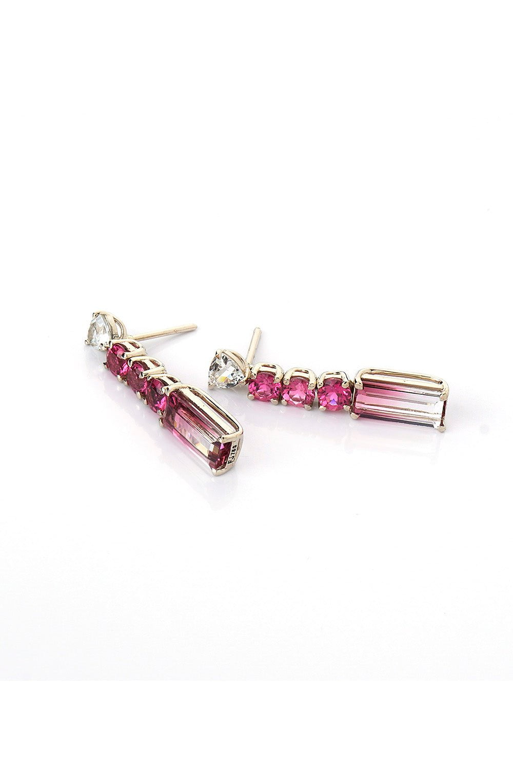 FISZMAN-Bicolor Rubellite Drop Earrings-WHITE GOLD