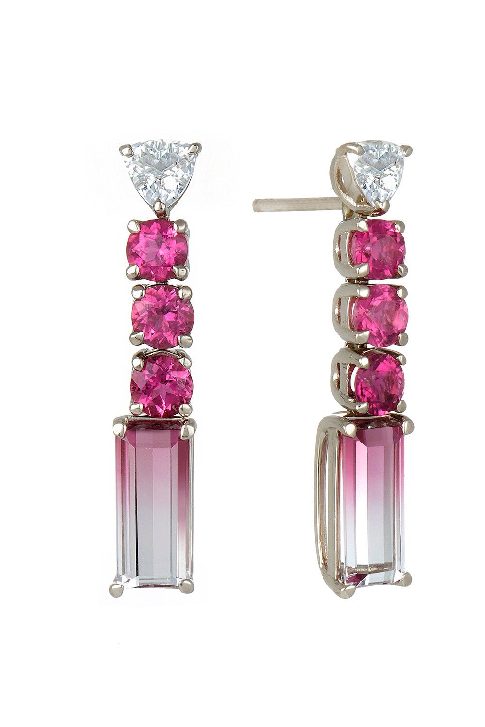 FISZMAN-Bicolor Rubellite Drop Earrings-WHITE GOLD