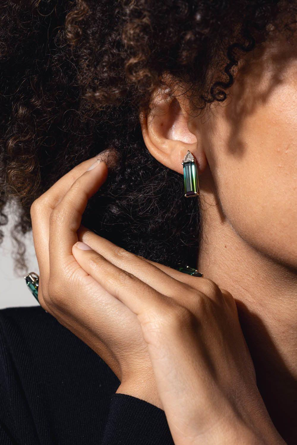 FISZMAN-Bicolor Rubellite Tourmaline Earrings-WHITE GOLD