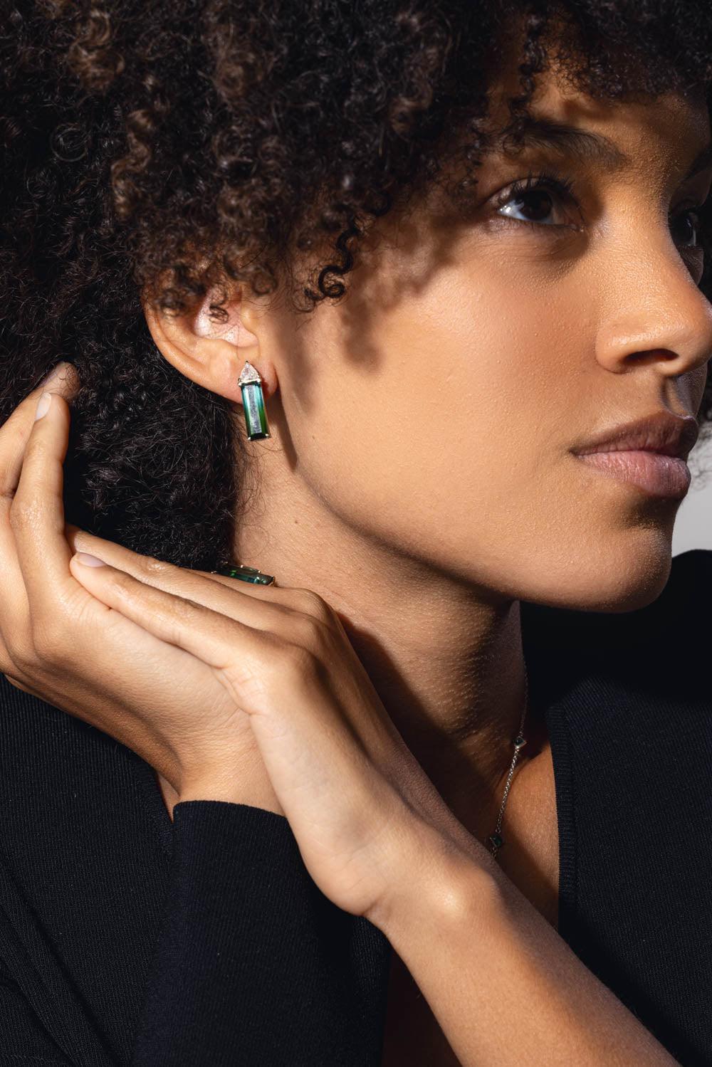 FISZMAN-Bicolor Rubellite Tourmaline Earrings-WHITE GOLD