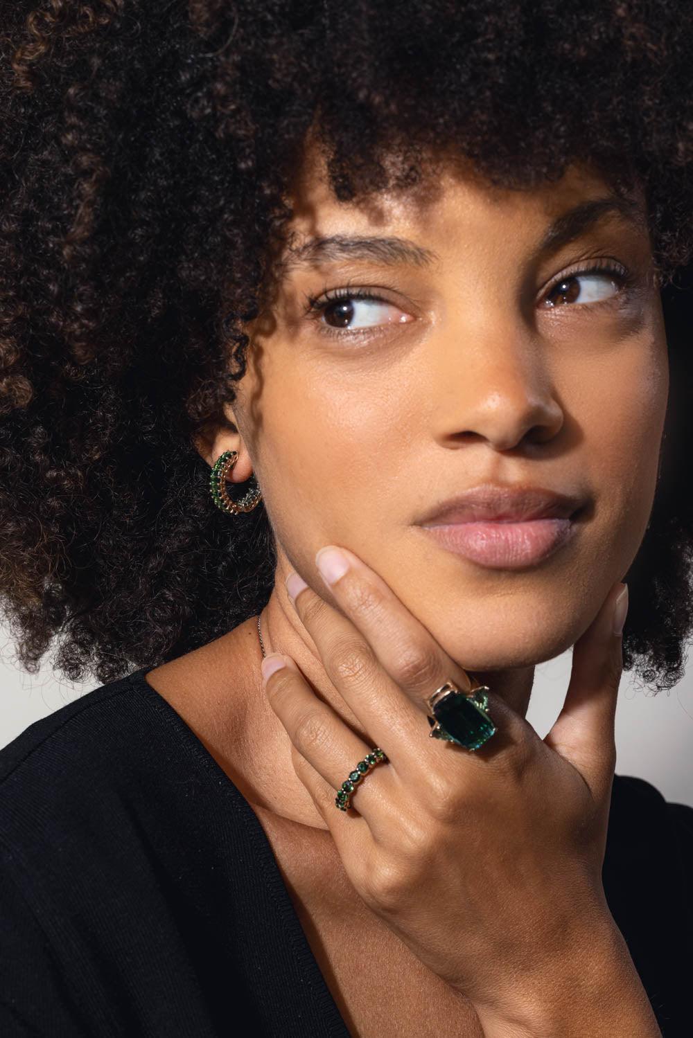 FISZMAN-Green Tourmaline Hoop Earrings-WHITE GOLD