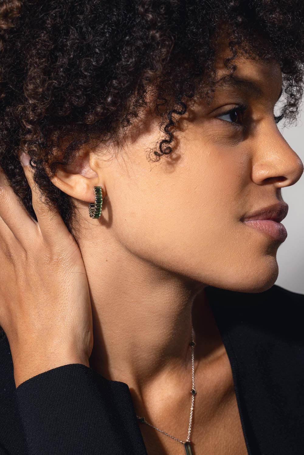FISZMAN-Green Tourmaline Hoop Earrings-WHITE GOLD
