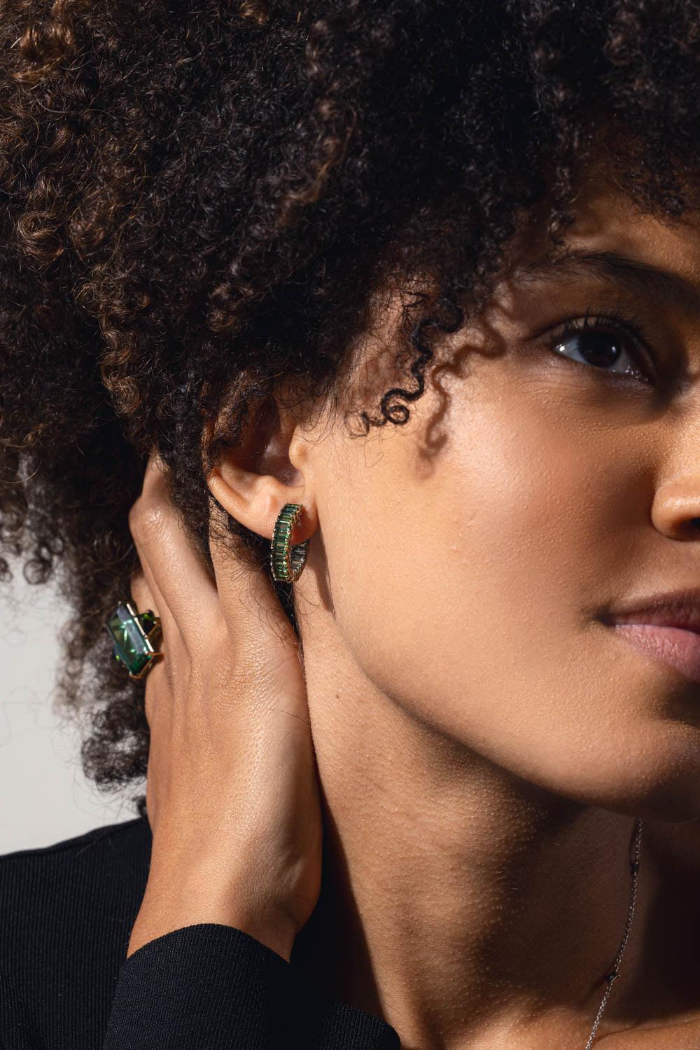 FISZMAN-Green Tourmaline Hoop Earrings-WHITE GOLD