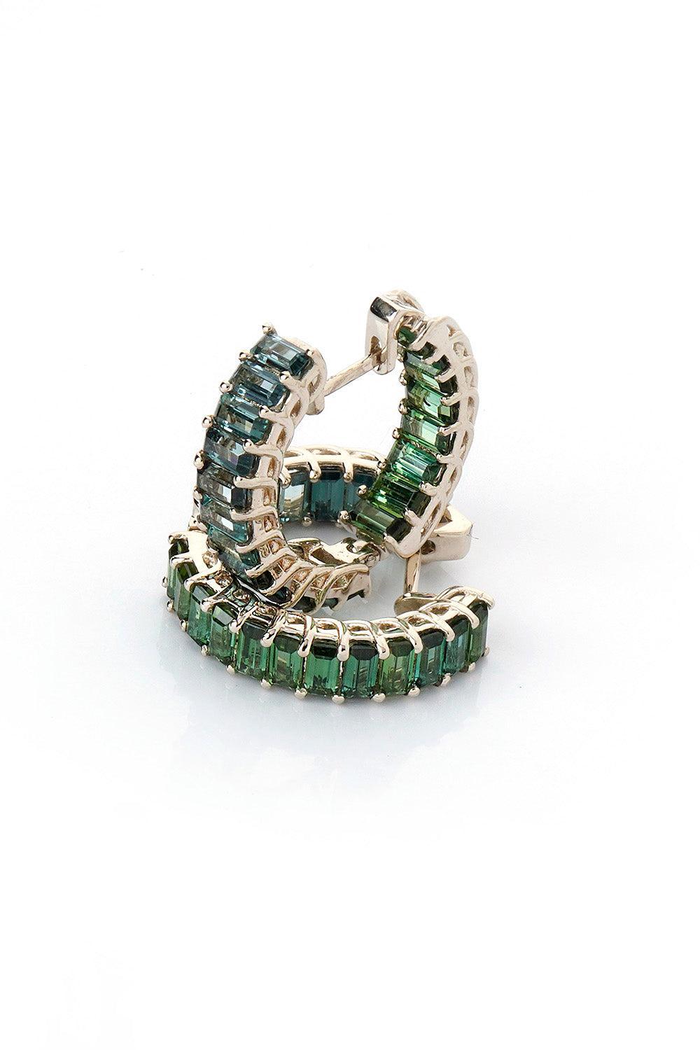 FISZMAN-Green Tourmaline Hoop Earrings-WHITE GOLD