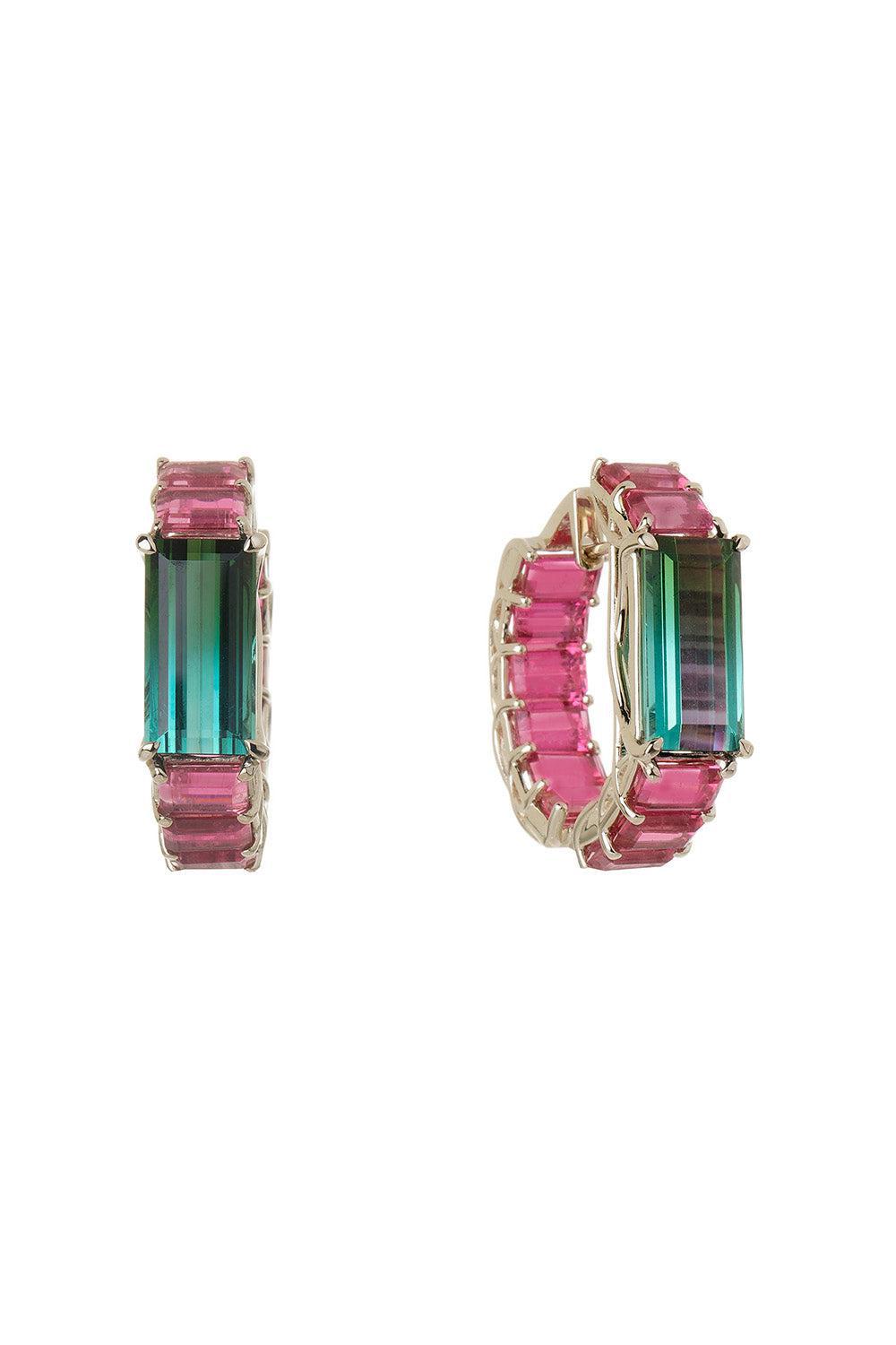 FISZMAN-Rubellite Green Tourmaline Hoop Earrings-WHITE GOLD