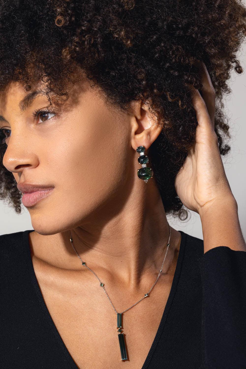 FISZMAN-Sugarloaf Green Tourmaline Earrings-WHITE GOLD