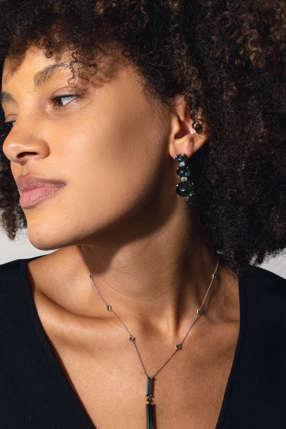 FISZMAN-Sugarloaf Green Tourmaline Earrings-WHITE GOLD