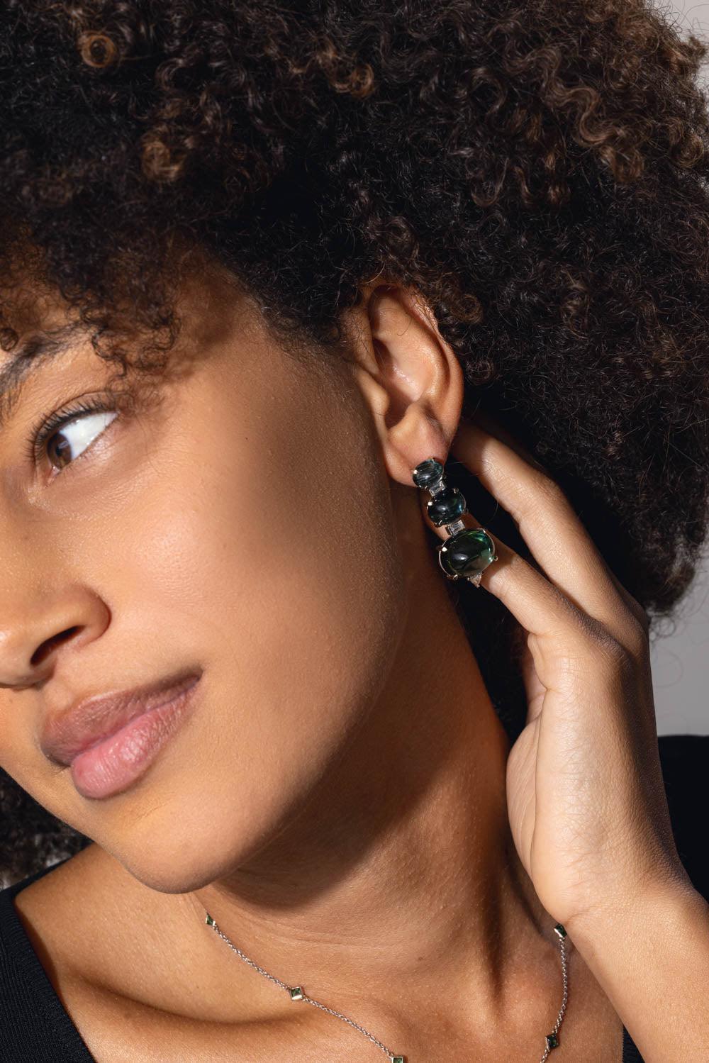 FISZMAN-Sugarloaf Green Tourmaline Earrings-WHITE GOLD