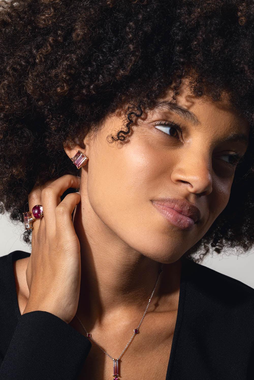 FISZMAN-Sugarloaf Tourmaline Stud Earrings-WHITE GOLD
