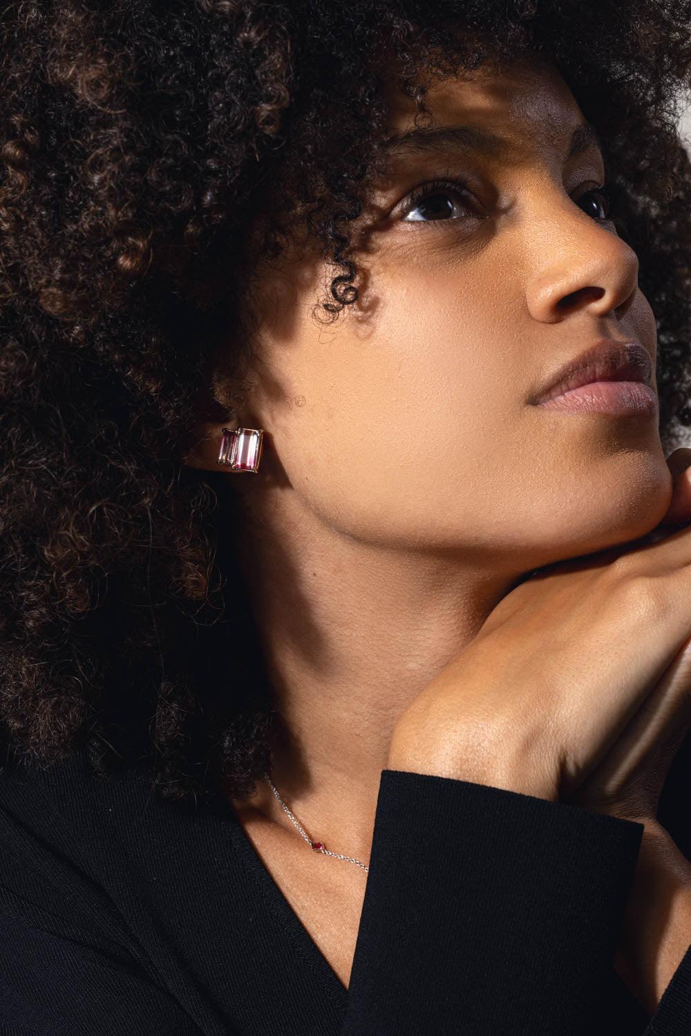 FISZMAN-Sugarloaf Tourmaline Stud Earrings-WHITE GOLD