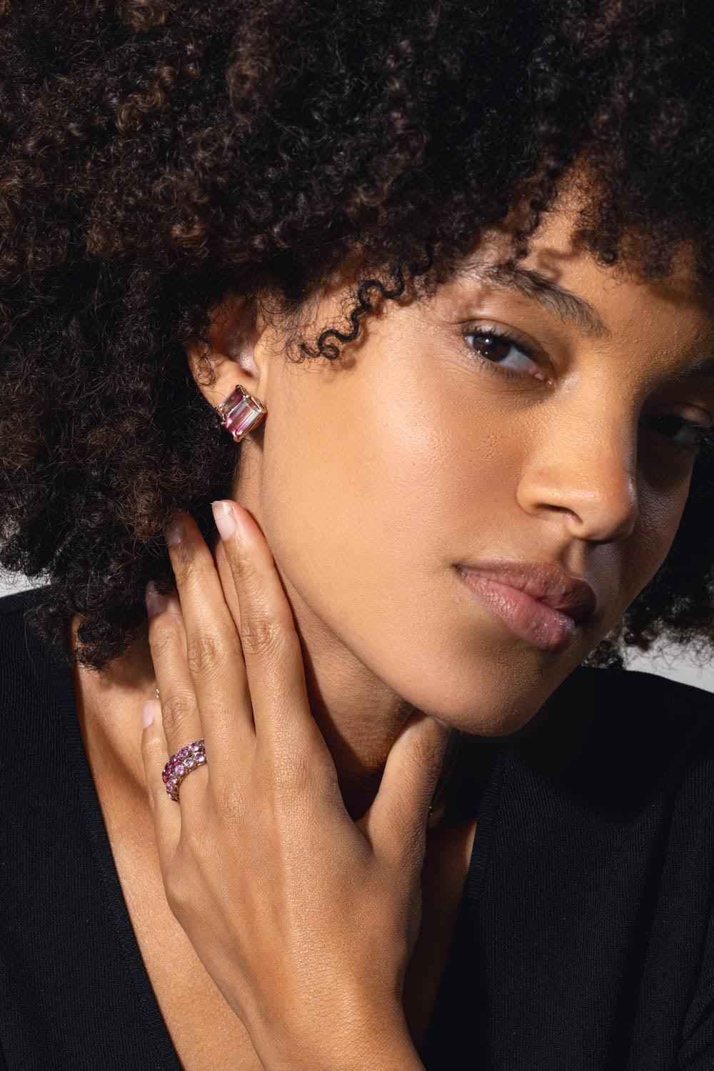 FISZMAN-Sugarloaf Tourmaline Stud Earrings-WHITE GOLD