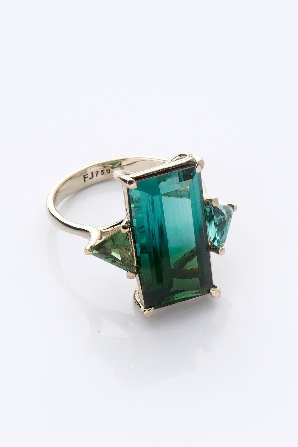 FISZMAN-Bicolor Trillion Tourmaline Ring-WHITE GOLD
