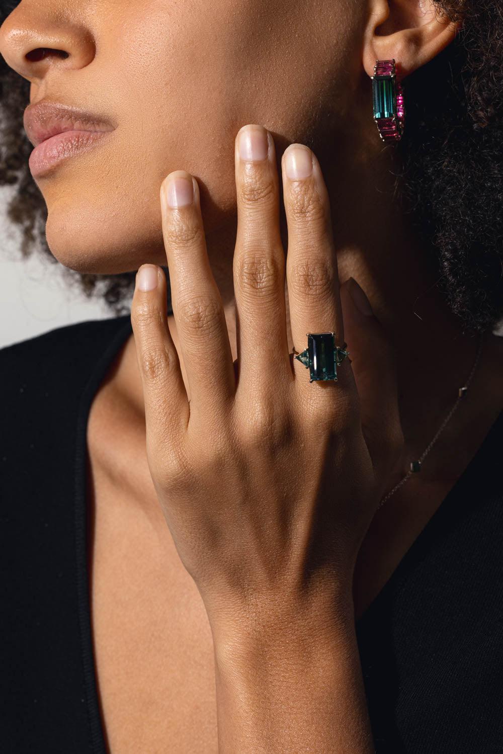 FISZMAN-Green Blue Tourmaline Ring-WHITE GOLD
