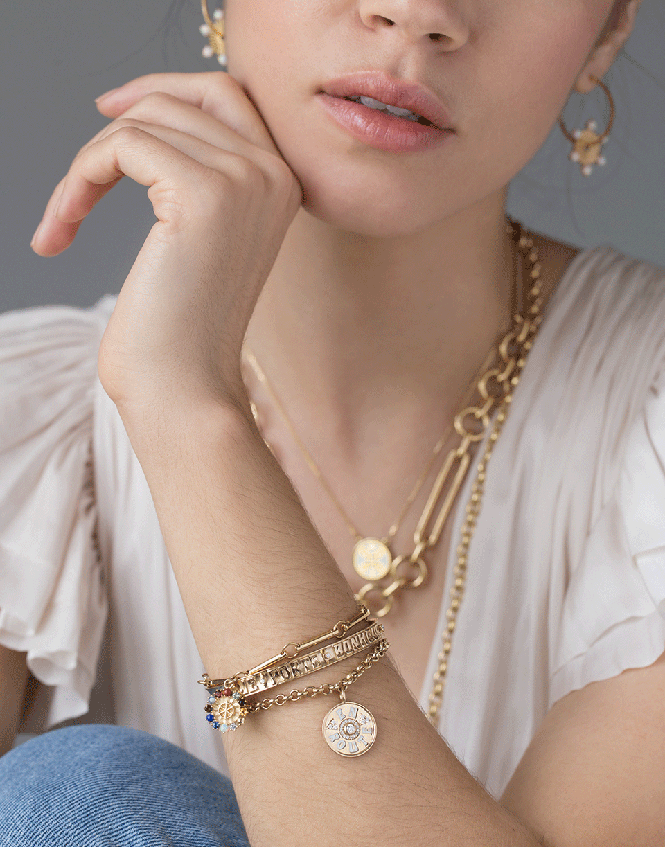 FOUNDRAE-Aether Multi Gemstone Disk Bracelet-YELLOW GOLD