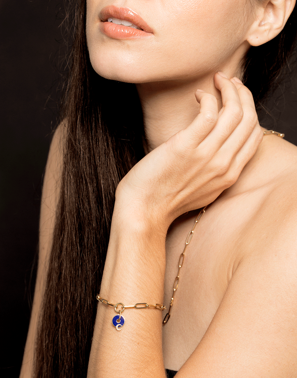 FOUNDRAE-Blue Crescent Charm Fob Clip Bracelet-YELLOW GOLD