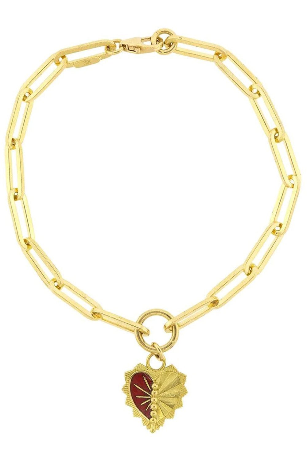 FOUNDRAE-Heart Token Fob Clip Bracelet-YELLOW GOLD