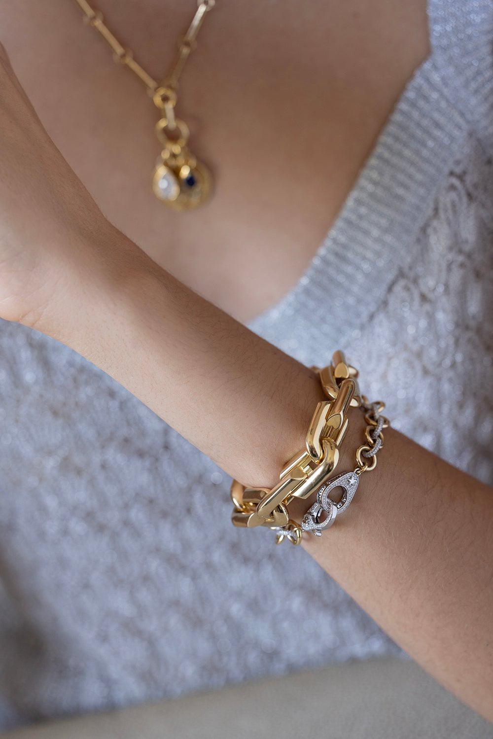 FOUNDRAE-Medium Mix Pave Diamond Bracelet-YELLOW GOLD