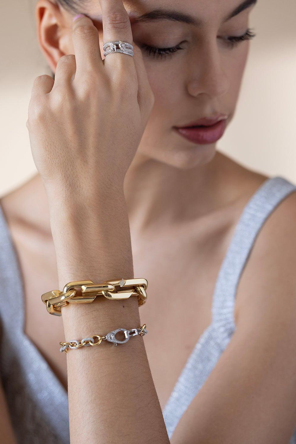 FOUNDRAE-Medium Mix Pave Diamond Bracelet-YELLOW GOLD