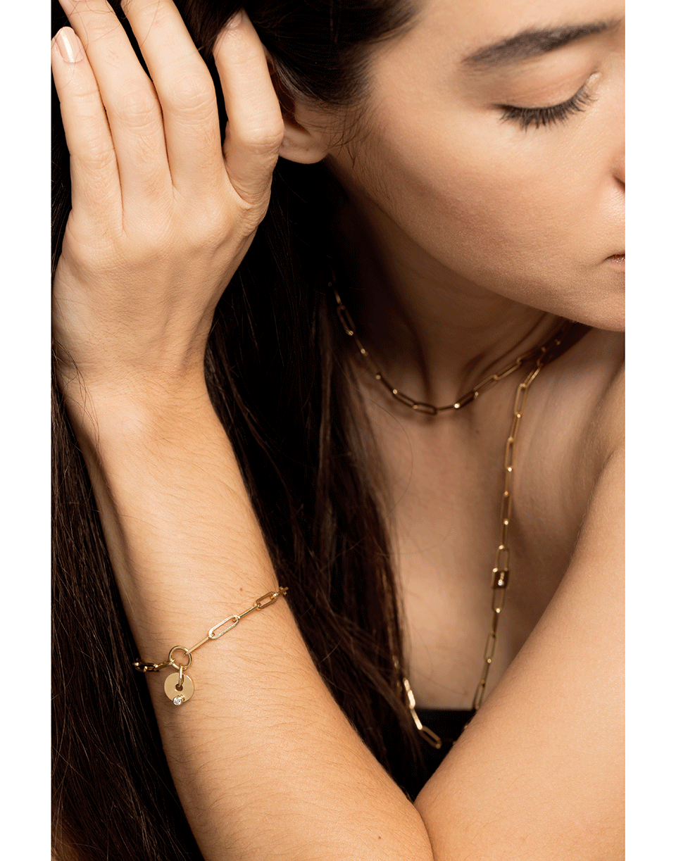FOUNDRAE-White Diamond Fob Clip Charm Bracelet-YELLOW GOLD
