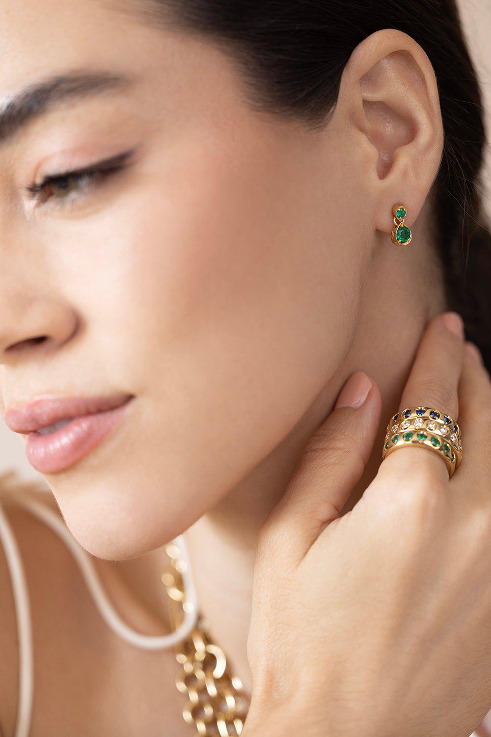 FOUNDRAE-Emerald Forever And Always A Pair - Love Earrings-YELLOW GOLD