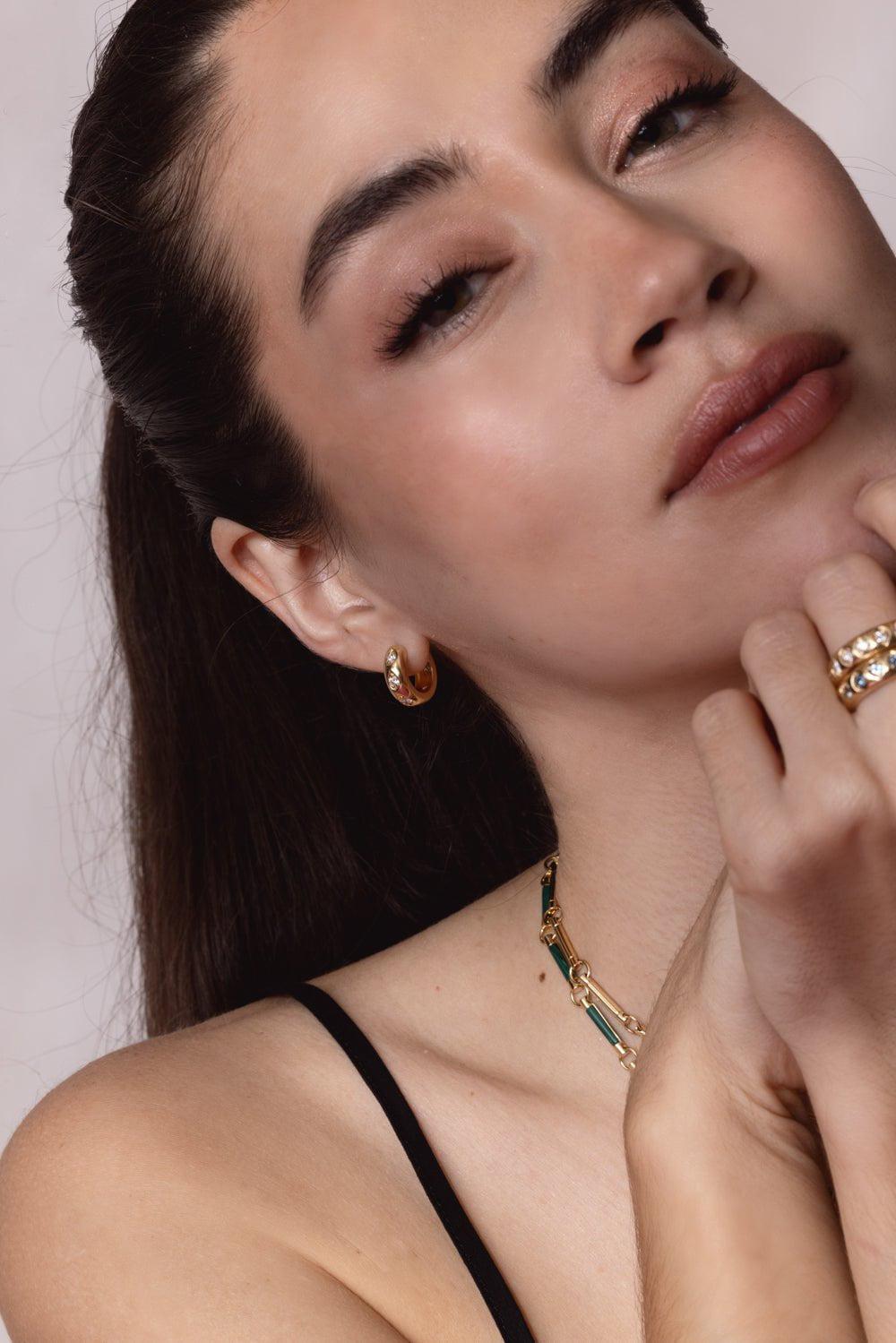 FOUNDRAE-Forever And Always a Pair - Love Diamond Gemstone Hoop Earring-YELLOW GOLD