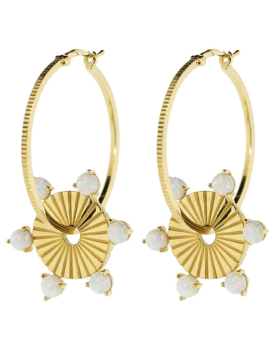 FOUNDRAE-Medium Opal Disk Hoop Earrings-YELLOW GOLD