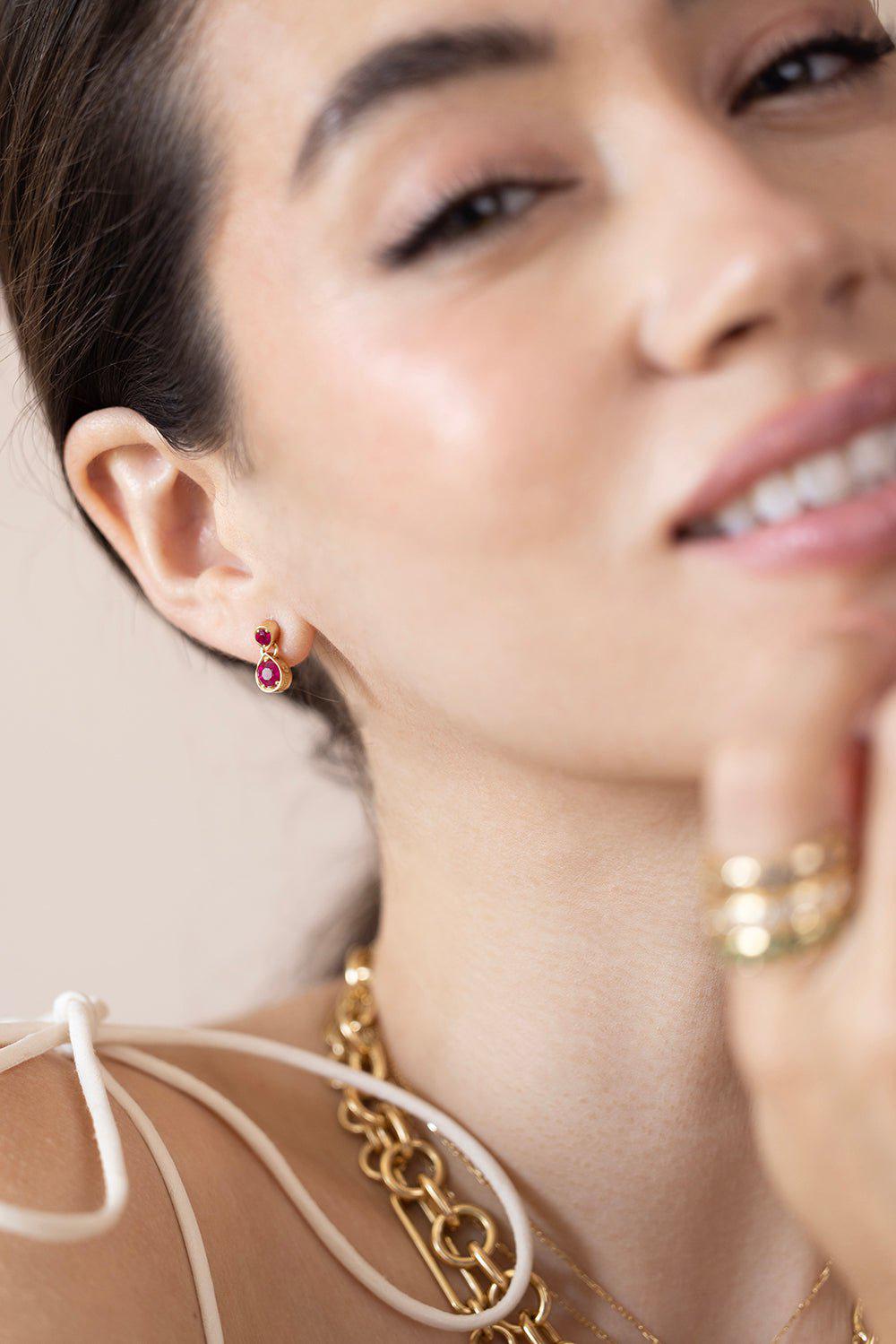FOUNDRAE-Ruby Forever And Always A Pair - Love Earrings-YELLOW GOLD