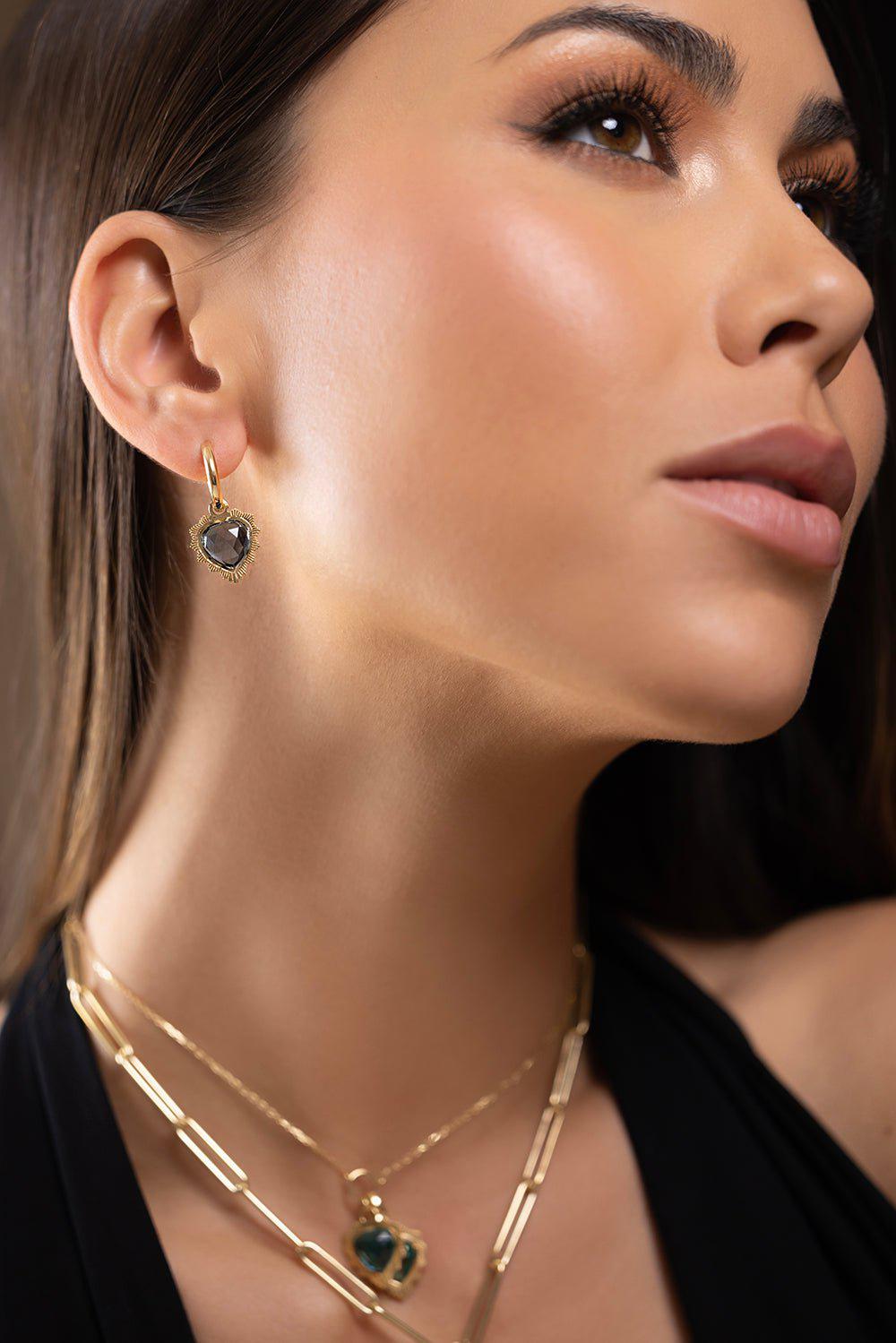 FOUNDRAE-Single Heart Earring - Blue Topaz-YELLOW GOLD