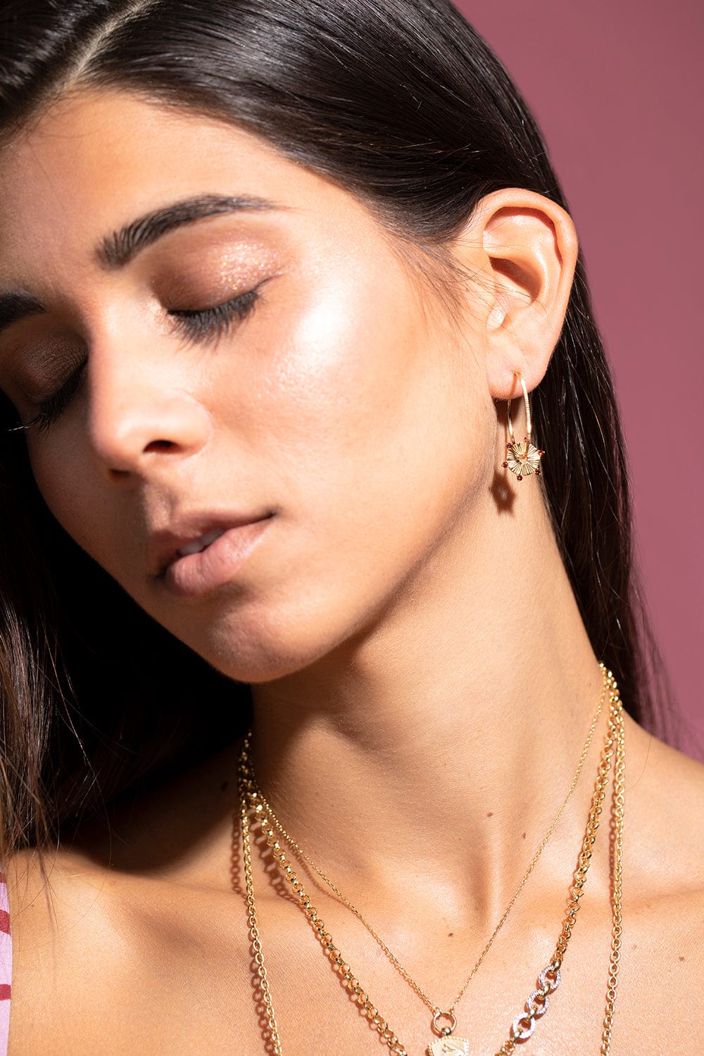 FOUNDRAE-Small Garnet Element Disk-YELLOW GOLD