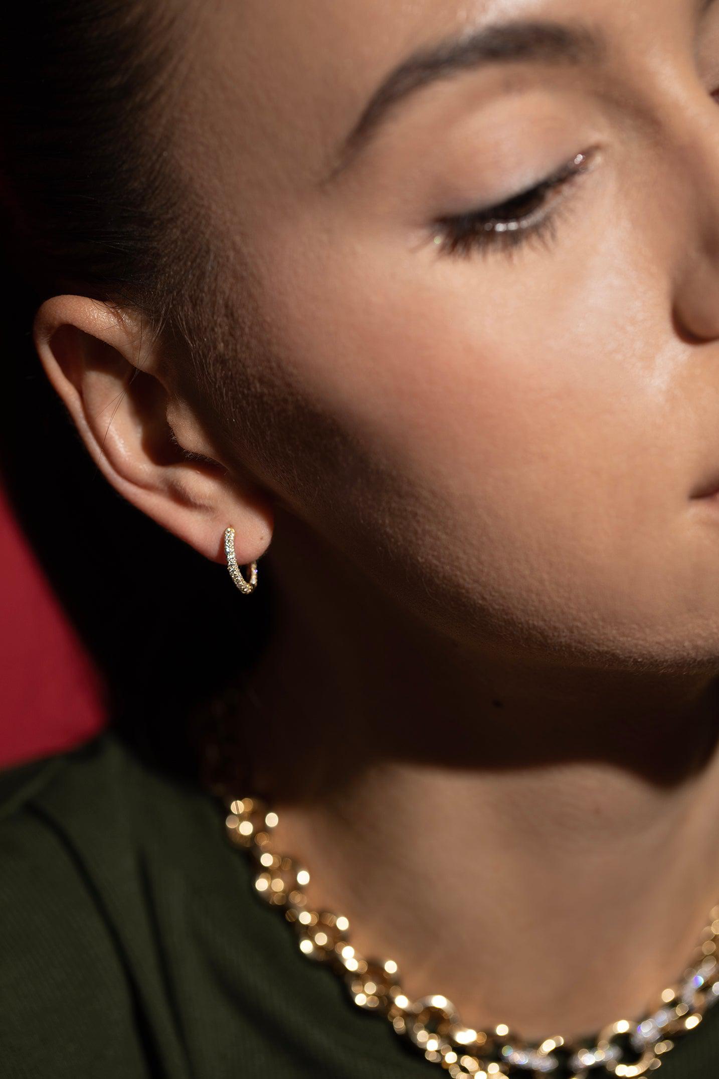 FOUNDRAE-Small Pave Diamond Chubby Hoop-YELLOW GOLD