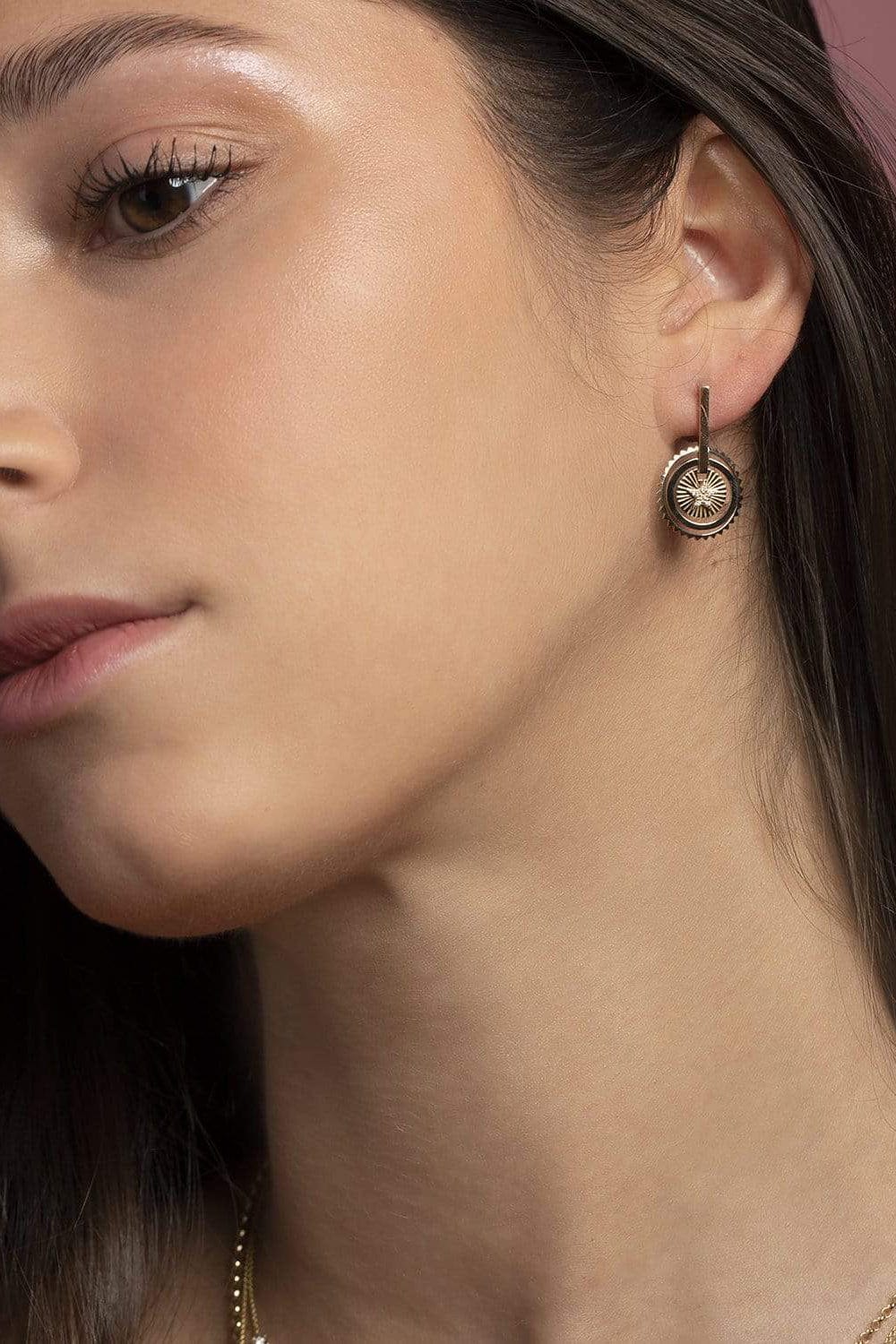FOUNDRAE-Strength Floating Medallion Earring-YELLOW GOLD